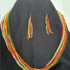 Multicolor Beaded Necklace and Earring Set